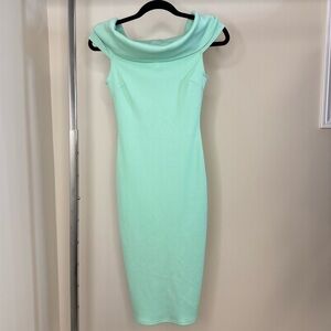 Goddiva London Mint Green Bodycon Dress Size 6 Off-Shoulder Midi Cocktail Dress